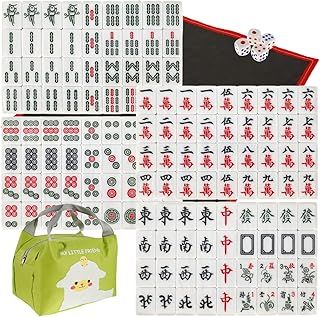 Jetcloud Mini Mahjong 144 Chinese Mahjong Tile Dot with Mat Travel Board Game Chinese Traditional Jongg Games Portable 26mm for Family Leisure Time Travel