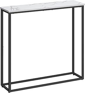 HOOBRO Console Table, Narrow Console Table for Hallway Slim, Hallway Table, Small Sofa Table for Small Spaces, Living Room, Entrance, Bedroom, Metal Frame, Marble, Black EBM76XG01