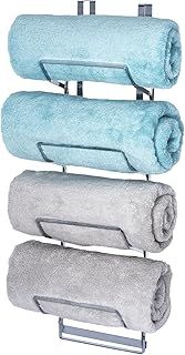 LIVIVO 4 Tier Chrome Over The Door Towel Rail Rack Hanger Holder Bathroom Storage Organiser Shelves With 2 Hooks For Hanging and placing Clothes