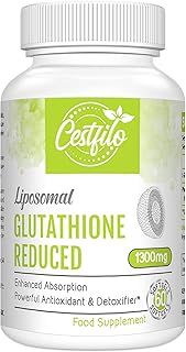 Cestfilo Liposomal Glutathione Reduced 1300 mg, Active Form L Glutathione Reductase (GSH), Powerful Antioxidant for Optimal Cell Protection (60 Count (Pack of 1))