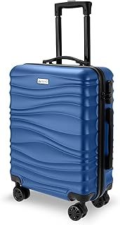 Wave Cabin Suitcase 55x40x20cm - Lightweight Double Wheel Luggage Bag, 2 Internal Pockets, Telescopic Handle 3 Heights, Durable ABS Hard Shell - Approved by Most Airlines