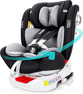 LETTAS 360 Rotation Baby Car Seat with Isofix Group 0+1/2/3 (0-36 kg, 0-12 Years) Maximum Recline 165° for Rear Facing, SIPS