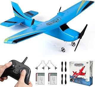 HAWK'S WORK 2 Channel RC Airplane, RC Plane Ready to Fly, 2.4GHz Remote Control Airplane, Easy to Fly RC Glider for Kids & Beginners (Blue)