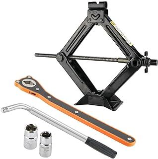 Car Jack Kit, Scissor Jack 2 ton with Speed Handle, Labor-Saving Ratchet and Wheel Wrench with 2 Sockets, Lifting Tyre Tool Portable Trolley Jack for Car Van