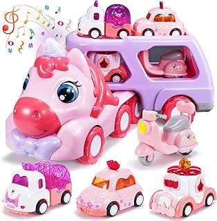 EUTOYZ Toys for 1 2 3 Year Olds Girl, Unicorn Toy Car Toddler Toy Age 1-3 Construction for 1-3 Year Olds Girls Easter Birthday Gifts for 1-4 Year Old Girls Cars Toddler Gift