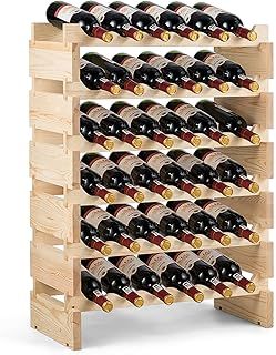 COSTWAY 36/72 Bottles Wine Rack, 6-Tier Stackable Storage Wine Holder Stand, Natural Solid Wood Drink Organizer Display Shelf for Home Kitchen Bar Cellar (72 Bottles, 119x29x72cm)