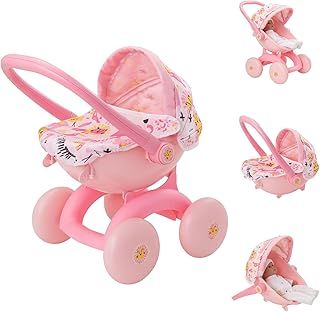 Babyboo 4 In 1 My First Pram | Jungle Print Design | Childrens Baby Doll Pushchair Buggy Stroller, Carry Cot, Baby Seat | Dolls Accessories For Kids Ages 18M+