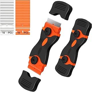 CANOPUS Oven Cleaning Tool Non Scratch with 10 Metal +10 Plastic Blades, Double Edged Razor Blade Scraper, Glass Scraper, Induction, Ceramic Hob Scraper, Cleaning Scraper for Stickers, Decals, Windows