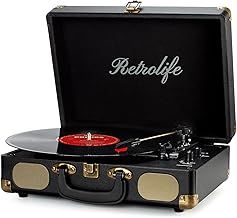 Retrolife Vinyl Record Player 3-Speed Bluetooth Suitcase Portable Belt-Driven Record Player with Built-in Speakers RCA Line Out AUX in Headphone Jack Vintage Turntable