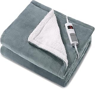 CURECURE Electric Blanket 130 x 180cm Heated Throw with 6 Heating Levels & 6H Auto-Off Timing Settings, Soft Flannel Fast Heating Blanket, Home Office Use & Machine Washable