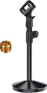 Mic Stand, Ohuhu Microphone Stand, Adjustable Mic Stand Desk with 180° Adjustable Clip, Metal 5/8" Male to 3/8" Female Adapter Compatible with Blue Yeti Snowball & Other Microphones