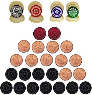 Carrom Board Wooden Coins and Tournament Striker Professional Set, ( 24 Carrom Board Pieces + 4 Striker Random Design with Case) – White/Red/Black
