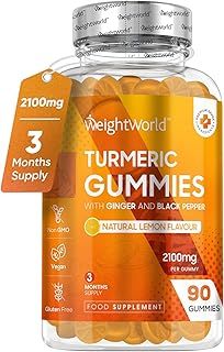 Turmeric Gummies with Black Pepper & Ginger 2100mg - 90 Natural Lemon Flavour Vegan Turmeric Gummies (3 Months Supply) –High Strength Alternative to Turmeric & Black Pepper Capsules for Adults