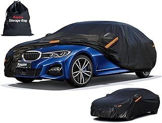 Kayme Car Cover Waterproof Breathable, Outdoor Full Cover Rain Sun Dust All Weather Protection with Zip and Cotton Lined, Fit Sedan (470 To 490cm) 3XL Black
