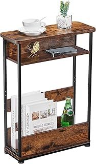 Narrow Side Table with Storage Shelf, 3 Tier Slim End Table for Small Spaces, Narrow Bedside Table, Small Nightstand with Magazine Rack 46x18x62.5cm