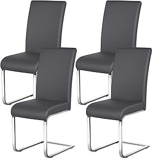 Yaheetech Modern Set of 4 Dining Chairs Kitchen Chair Side Chair Leather Seat Metal Legs for Dining Room Home Furniture, Dark Gray