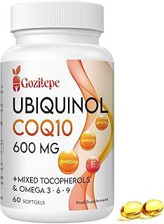 Ubiquinol CoQ10 600mg Softgels with Omega 3, 6, 9 & Vitamin E, 30 Servings Coenzyme Q10 (Active Antioxidant Form) for Higher Absorption, Heart & Energy Production, 60 Count(Pack of 1)