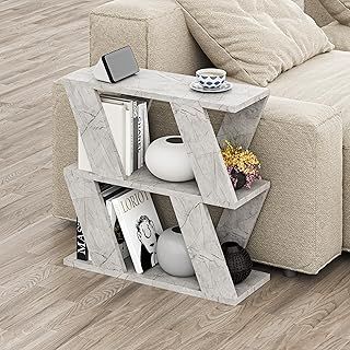 Narrow Side Table with 2 Storage Shelf | 2 Tier Side Table | Slim End Table | Modern Design Sofa Table | Living Room, Office | Many Colour Options | 60x22x57cm (Gold Marble Effect)