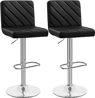 Yaheetech Bar Stools Set of 2, PU Leather Adjustable Swivel Barstools, Dining Stools with Footrest for Kitchen Island Counter/Home Bar, Black