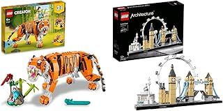 LEGO 31129 Creator 3 in 1 Majestic Tiger to Panda or Koi Fish Set & 21034 Architecture Skyline Model Building Set, London Eye, Big Ben, Tower Bridge Model Collection, Office Home Décor