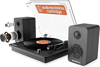 Vinyl Record Player With Speakers | Bluetooth 5.0 Turntable with AUX, RCA Output | Vinyl Player with Multi-Playback Speed & 45 RPM Adapter | Wooden Home Audio Record Player | Oakcastle TT100 Turntable