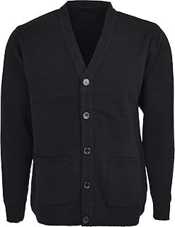 Men Knitted Cardigan Front Opening Button V Neck Winter Warm Long Sleeve Plan Sweater with Pockets S to 6XL