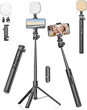 Gahenwo Vlogging Kit, 61" Selfie Stick with Light, Phone Tripod with Light & Wireless Remote, Portable Tripod Lighting Stand compatible with iPhone/Android/Action Camera
