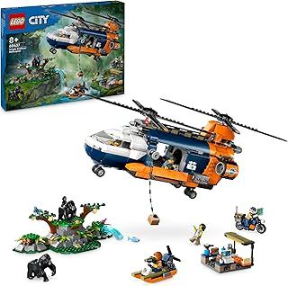 LEGO City Jungle Explorer Helicopter at Base Camp, Vehicle Building Toy Adventure Set for 8 Plus Year Old Kids, Boys & Girls, with 5 Minifigures and 3 Gorilla Animal Figures, Creative Gift Idea 60437