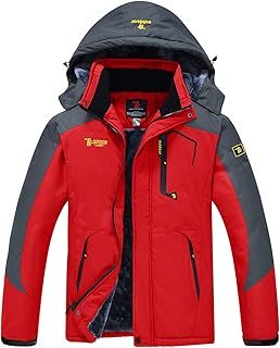 Men's Fleece Jacket Winter Waterproof Warm Ski Jackets Windproof Coat with Zip Pockets Hood