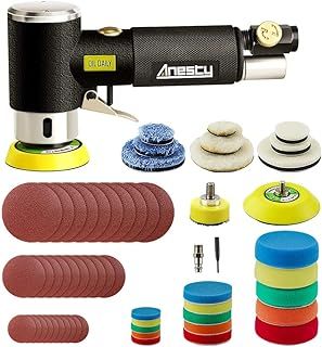 Air Orbital Sander, Mini Dual Action Random Orbit Sander Pneumatic Polisher Sets with 1" 2'' 3'' Polishing Pads & Buffing Pads for Detail Sanding Polishing