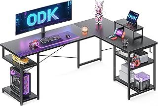 ODK Corner Desk with Storage, L Shaped Desk with Hook, Computer Gaming Table with Monitor Stand, White 168×120 cm
