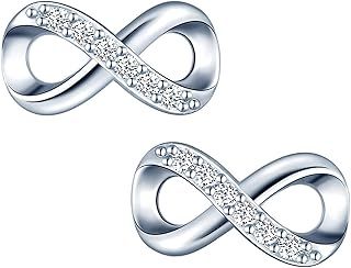 Women's 925 Sterling Silver Stud Earrings Infinity Symbol Cubic Zirconia Earrings, Silver
