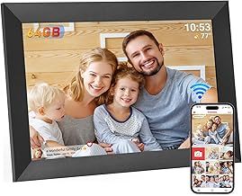 64GB Frameo Digital Photo Frame WiFi 10.1 Inch, 1280x800 IPS LCD Touchscreen, Auto-Rotate and Audio, Quick and Easy Share Photos or Videos via the Frameo App, Electronic Photo Frame Black