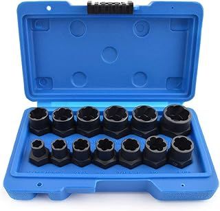 13 Pieces Impact Bolt and Nut Remover Set, CR-V Quality, Nut Extractor Socket Set, Locking Wheel Twist Damaged Rounded Worn Stripped Fastener Sockets with Molded Embossed Case