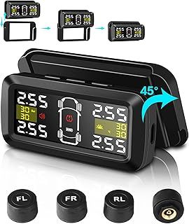 Jansite Upgraded TPMS Tyre Pressure Monitoring System Solar Wireless 4/2 Wheel Switch Modes Accuracy 0.01 Bar 21-87Psi Tyre Pressure Monitor 6 Alarm Mode with Detached Bracket and 4 External Sensors