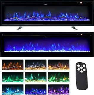 INMOZATA Electric Fire Wall Mounted/Recessed/Freestanding 102cm Electric Fireplace with Remote & Touch Screen Control 9 LED Color Flame Effect, 2 Heat Settings 900W&1800W, Crystal & Log Set