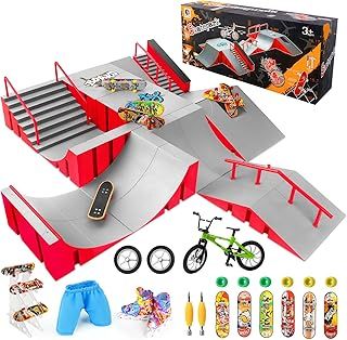Mini Finger Skateboards Ramp Accessories Set, Fingerboard Skate Park Ramp, DIY Assembly Mini Finger Skateboard Ultimate Park Set Ramps for Kids Training Birthday Gift (1810-14 in 1A)