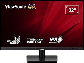ViewSonic VA3209-MH Frameless 32 inch Monitor, Full HD 1080P, 4ms, IPS, 75Hz VRR, with HDMI, DisplayPort, Integrated Speakers, Flicker Free, Low Blue Light, Monitor for Home, Office