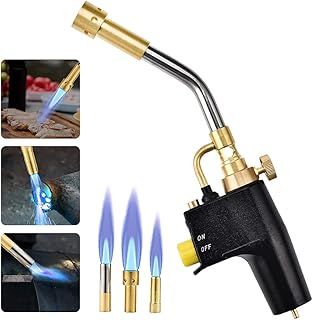 Heat Propane mapp Torch 3 Replaceable Nozzles Multi Purpose High Intensity Trigger Start Torch,Multifunction High Intensity Trigger with 3 Nozzles/Tips CGA 600, Gas Cylinders not Included