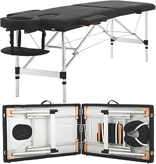 Aluminum Massage Table Portable Massage Bed Height Adjustable Spa Bed 2 Fold Facial Tattoo Salon Bed W/Face Cradle Carry Case