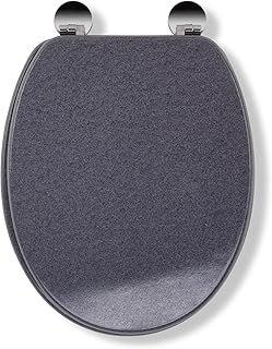 Croydex Dove Flexi-Fix Wooden Toilet Seat - Antibacterial Treated Surface, Adjustable Hinges with Top & Bottom Fixings Included and Rust Free Chrome Plated Hinge Covers (Granite Effect)