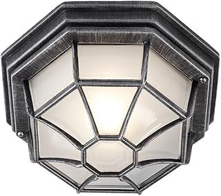 Traditional Hexagonal Black/Silver Flush Ceiling Porch Light by Happy Homewares
