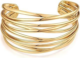 LILIE&WHITE Gold Cuff Bangle Bracelet for Women – Chunky Line Design, Fashionable Gold Statement Jewelry