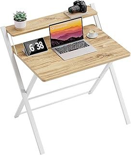 GreenForest Folding Desk with Monitor Shelf,Large Size Computer Desk No-Assembly,Small Desk for Small Space,Oak