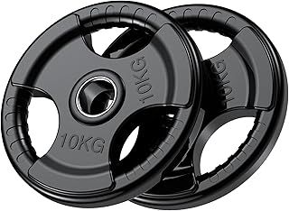 Olympic Weight Plates with Rubber Finish 2’’ Opening and Tri-Grips, Black Barbell Plates Discs for Lifting and Strength Training, Solid Cast Iron Core Weights Set for Barbell, 1.25kg - 20kg