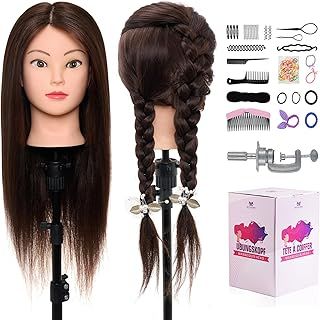 Neverland Hairdressing Head 50% Real Hair Training Head 22 Inch Cosmetology Mannequin Styling Dolls Head for Hairdressers Braiding/Styling/Cutting/Curling with Clamp and Braid Set