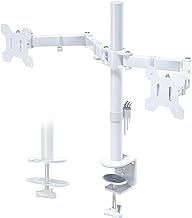 BONTEC Dual Monitor Stand for 13-27 inch Screens, Ergonomic Desks Mount, Height Adjustable Arm Bracket Tilt 90° Swivel 180° Rotate 360°, VESA 75/100 White