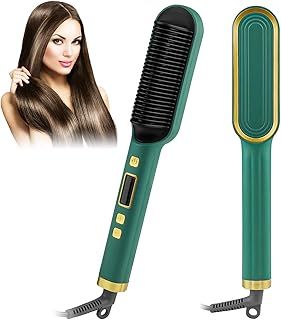 Hair Straightener Brush, Hair Straighteners for Women, Hot Brush for Women, Adjustable Temperature & Anti-Scald, Girl's Gift, Hair Tools for Styling (Green)
