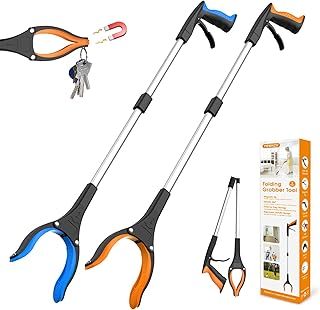81cm/32" Litter Pickers Grabber Stick 2-Pack, Helping Hand Grabbers for Adults, Disabled, and Elderly, Heavy Duty Pick Up Stick, Blue and Orange