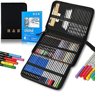 H & B Drawing Pencils and Sketch Pad 72 Pieces, Artist Colouring Pencils Sketching Set, Complete Sketch Kit Includes Graphite Pencils,Colour Drawing Pencils for Kids,Adults